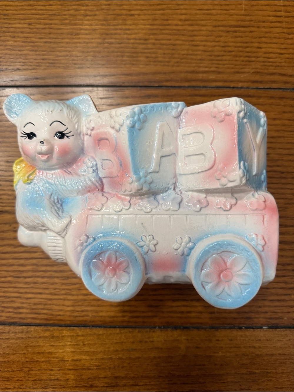 Vintage ceramic Pastel Bear ABC Train - Pink & Blue